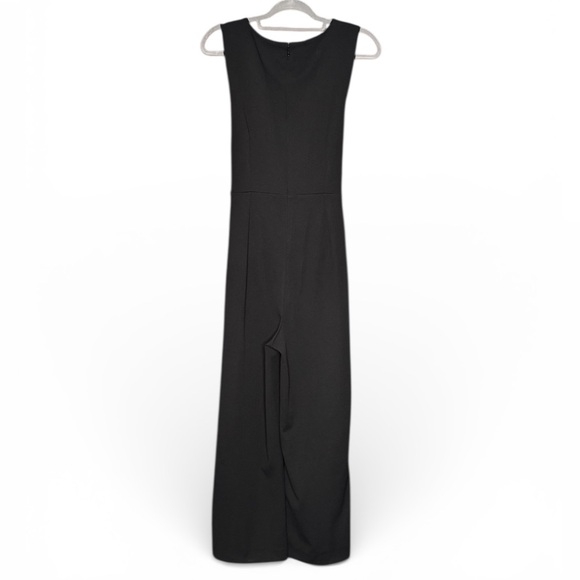 Ann Taylor Black V-Neck Tie Waist Cropped Wide-Leg Jumpsuit Slit Hem Stretch 8 - Picture 3 of 3